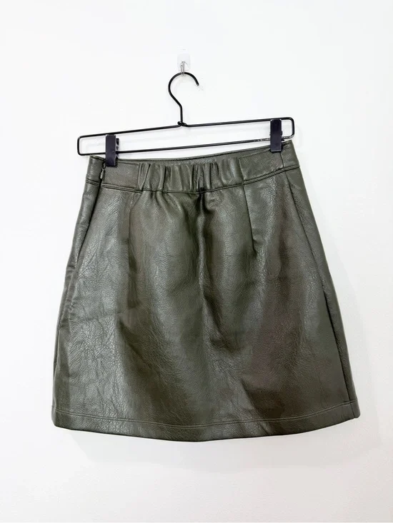Melissa Nepton Damia Leather Mini Skirt in Dark Khaki Size XS
